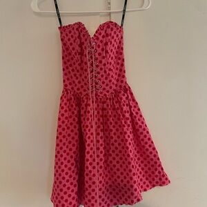 Betsey Johnson Strapless Pink Polka Dot Dress